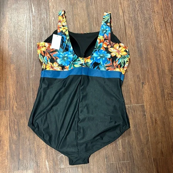 Floral Black Women's One Piece Swimsuit - Picture 2 of 5